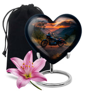 Powder Blue Bike Cremation Urn detail view - loving heart memorial featuring bike pattern - full-size 10 inch 200 cubic inch adult cremation urn
