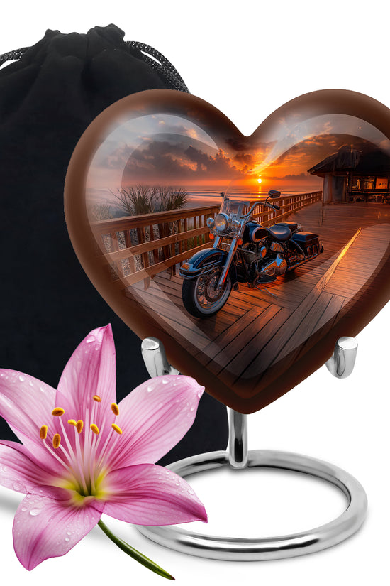 Charcoal Black Bike Cremation Urn detail view - compassionate heart-bike combination with gentle curves - full-size 10 inch 200 cubic inch adult cremation urn