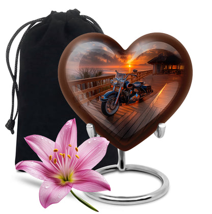 Charcoal Black Bike Cremation Urn detail view - compassionate heart-bike combination with gentle curves - full-size 10 inch 200 cubic inch adult cremation urn