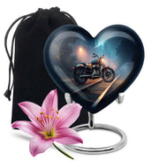 Royal Blue Bike Cremation Urn detail view - compassionate heart-bike combination with gentle curves - full-size 10 inch 200 cubic inch adult cremation urn