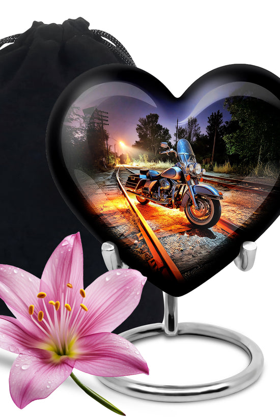 Azure Bike Cremation Urn detail view - heart-shaped bike design symbolizing eternal love - full-size 10 inch 200 cubic inch adult cremation urn