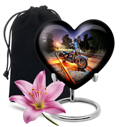Azure Bike Cremation Urn detail view - heart-shaped bike design symbolizing eternal love - full-size 10 inch 200 cubic inch adult cremation urn