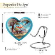Jewel Teal Bike Cremation Urn front view showing detailed design - loving heart memorial featuring bike pattern - mini keepsake memorial for portion of cremation ashes