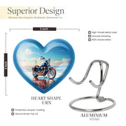 Powder Blue Bike Cremation Urn front view showing detailed design - heart-shaped bike design symbolizing eternal love - mini keepsake memorial for portion of cremation ashes