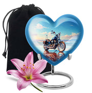Pastel Blue Bike Cremation Urn detail view - loving heart memorial featuring bike pattern - full-size 10 inch 200 cubic inch adult cremation urn