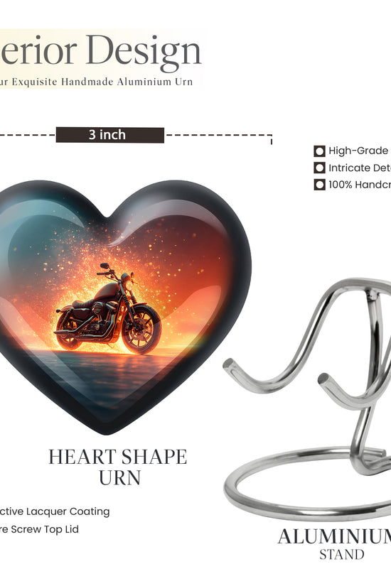 Sky Blue Bike Cremation Urn front view showing detailed design - loving heart memorial featuring bike pattern - mini keepsake memorial for portion of cremation ashes