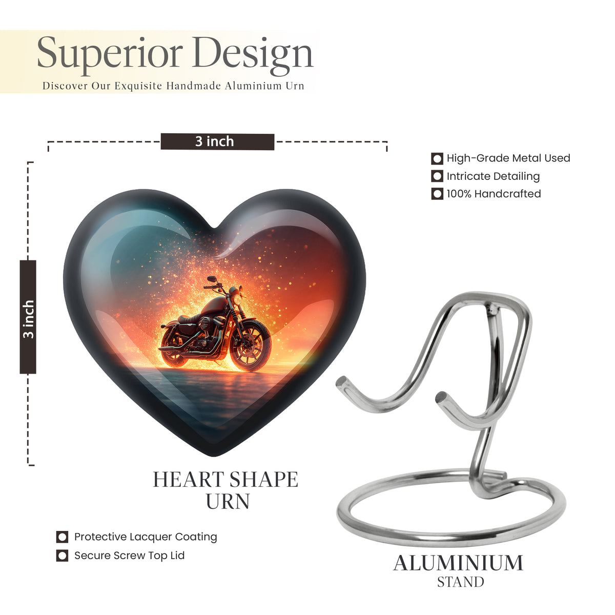 Sky Blue Bike Cremation Urn front view showing detailed design - loving heart memorial featuring bike pattern - mini keepsake memorial for portion of cremation ashes