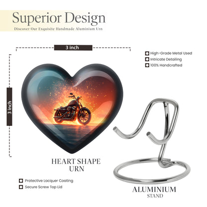 Sky Blue Bike Cremation Urn front view showing detailed design - loving heart memorial featuring bike pattern - mini keepsake memorial for portion of cremation ashes