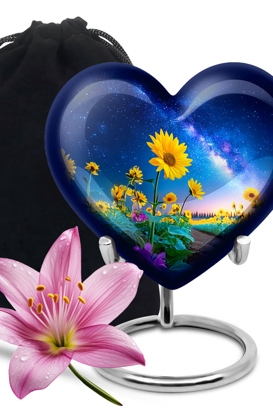 Sunflower Field Cremation Urn - Galaxy Theme Memorial Urn For Ashes