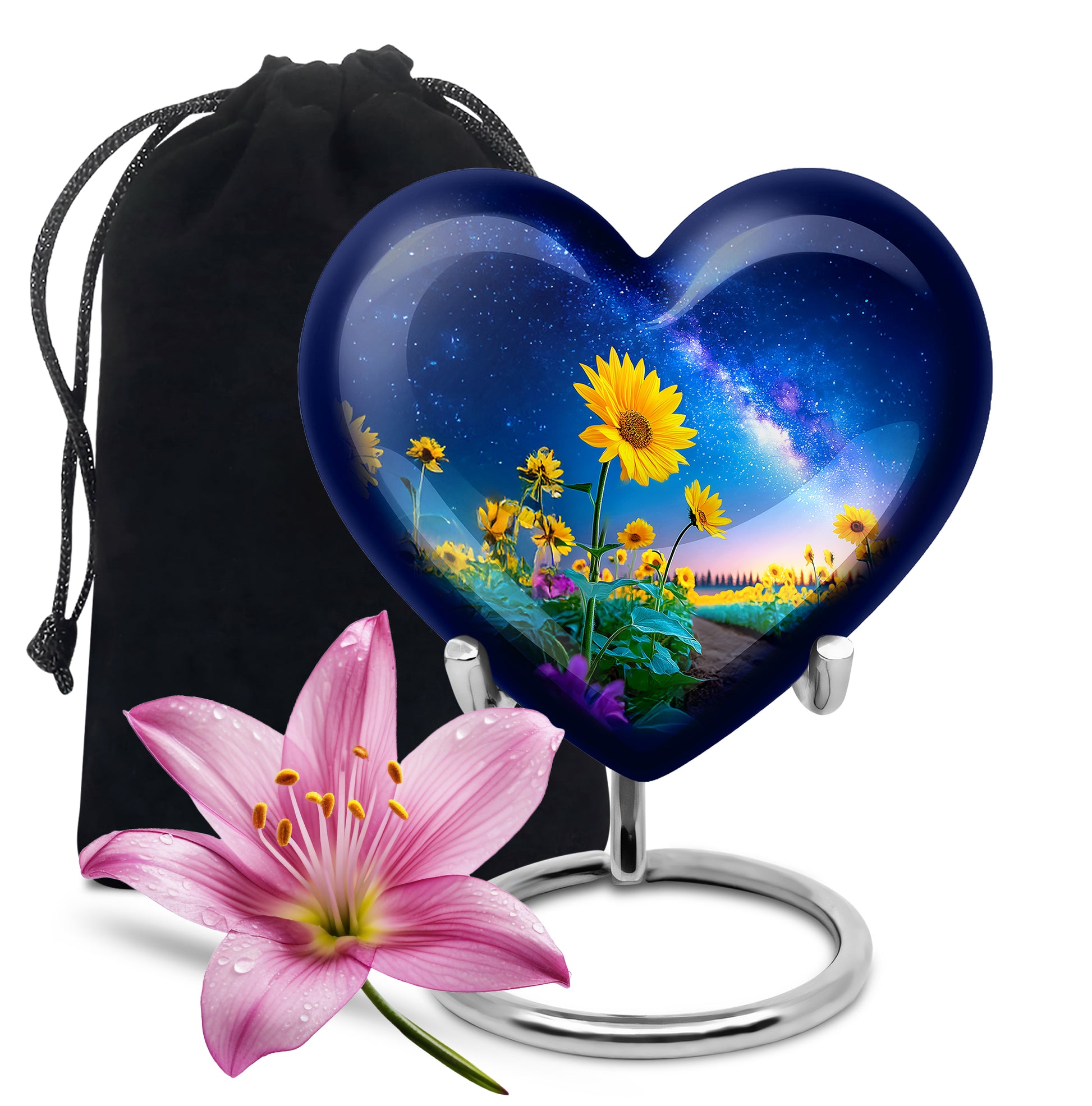 Sunflower Field Cremation Urn - Galaxy Theme Memorial Urn For Ashes