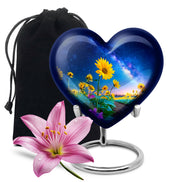 Floral Sunflower Memorial Urn - Night Sky Cremation Urn For Human Ashes