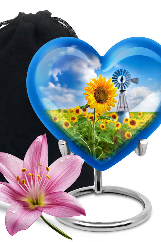 Beautiful Sunflower Farm Urn - Windmill Cremation Urn For Adults Ashes