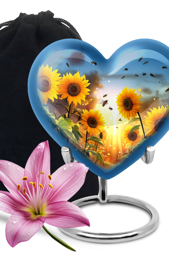 Sunflower Bee Memorial Urn - Sunset Cremation Urn For Ashes