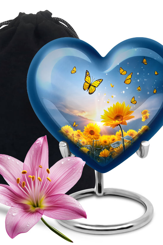 Golden Sunflower Memorial Urn - Butterfly Funeral Urn For Human Ashes