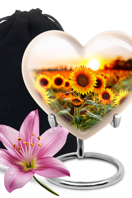 Sunflower Memorial Urn - Sunset Floral Funeral Urn For Adult Ashes