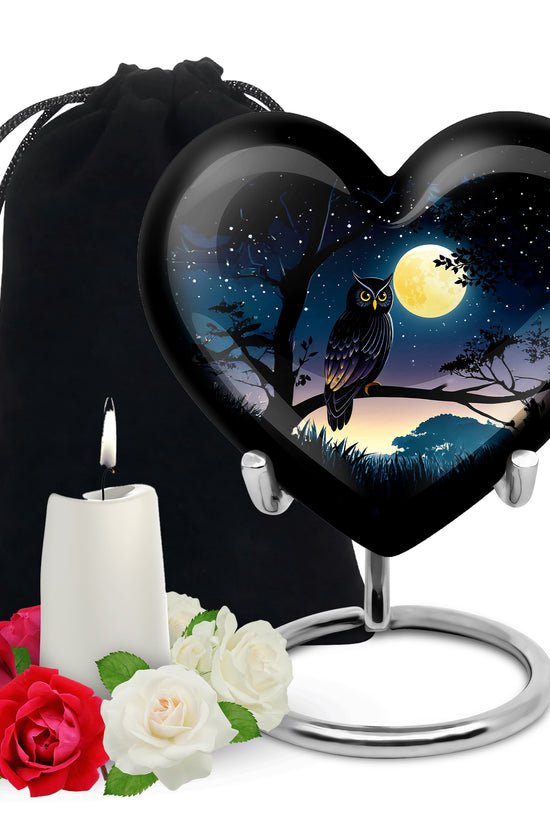 Black Owl Cremation Urn - Moonlight Memorial Urn For Human Ashes