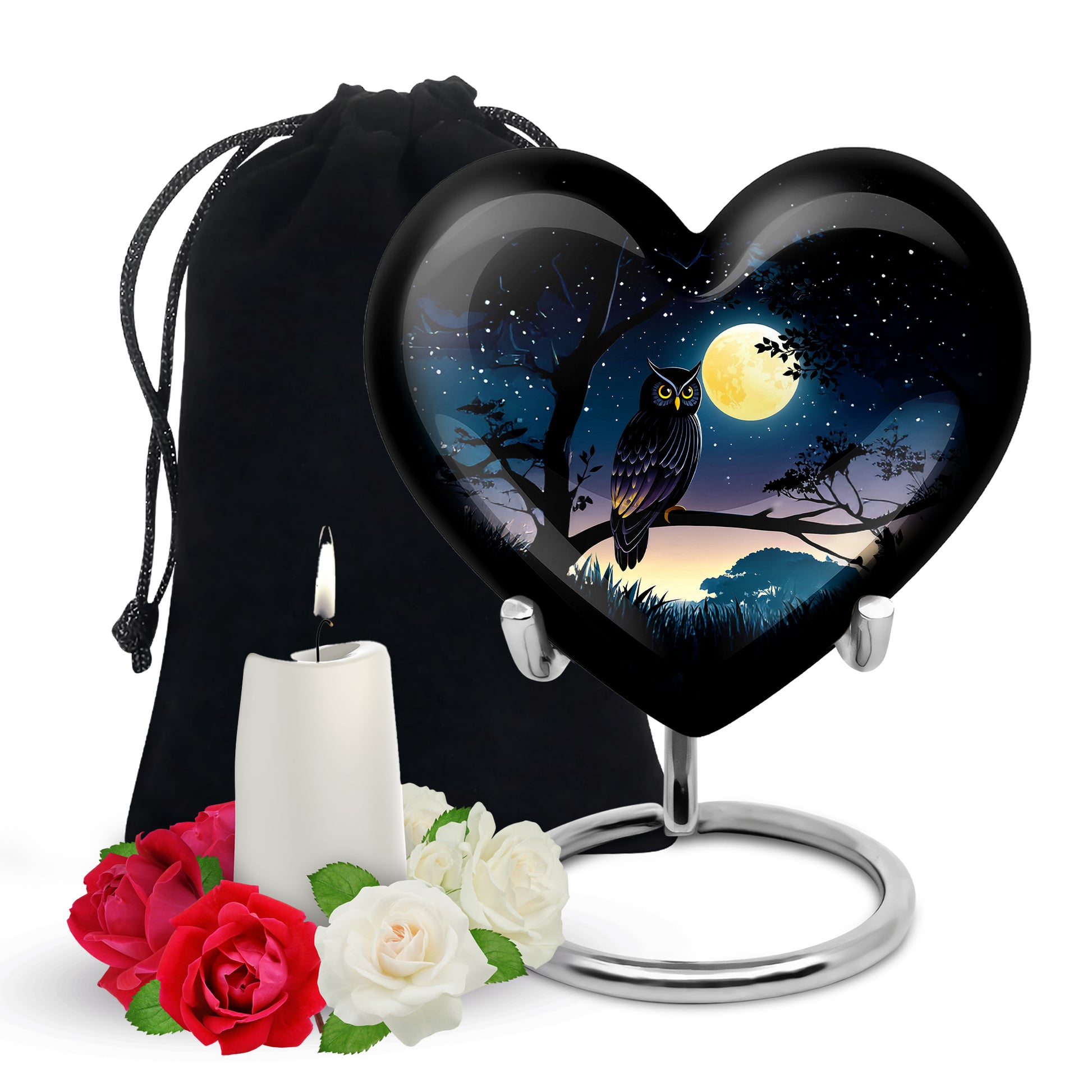 Black Owl Cremation Urn - Moonlight Memorial Urn For Human Ashes