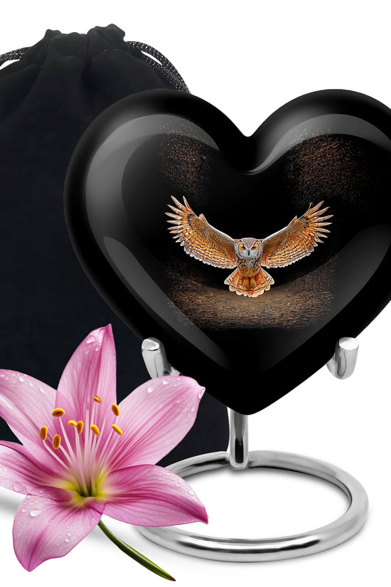 Owl Cremation Urn - Black Memorial Urn For Human Ashes