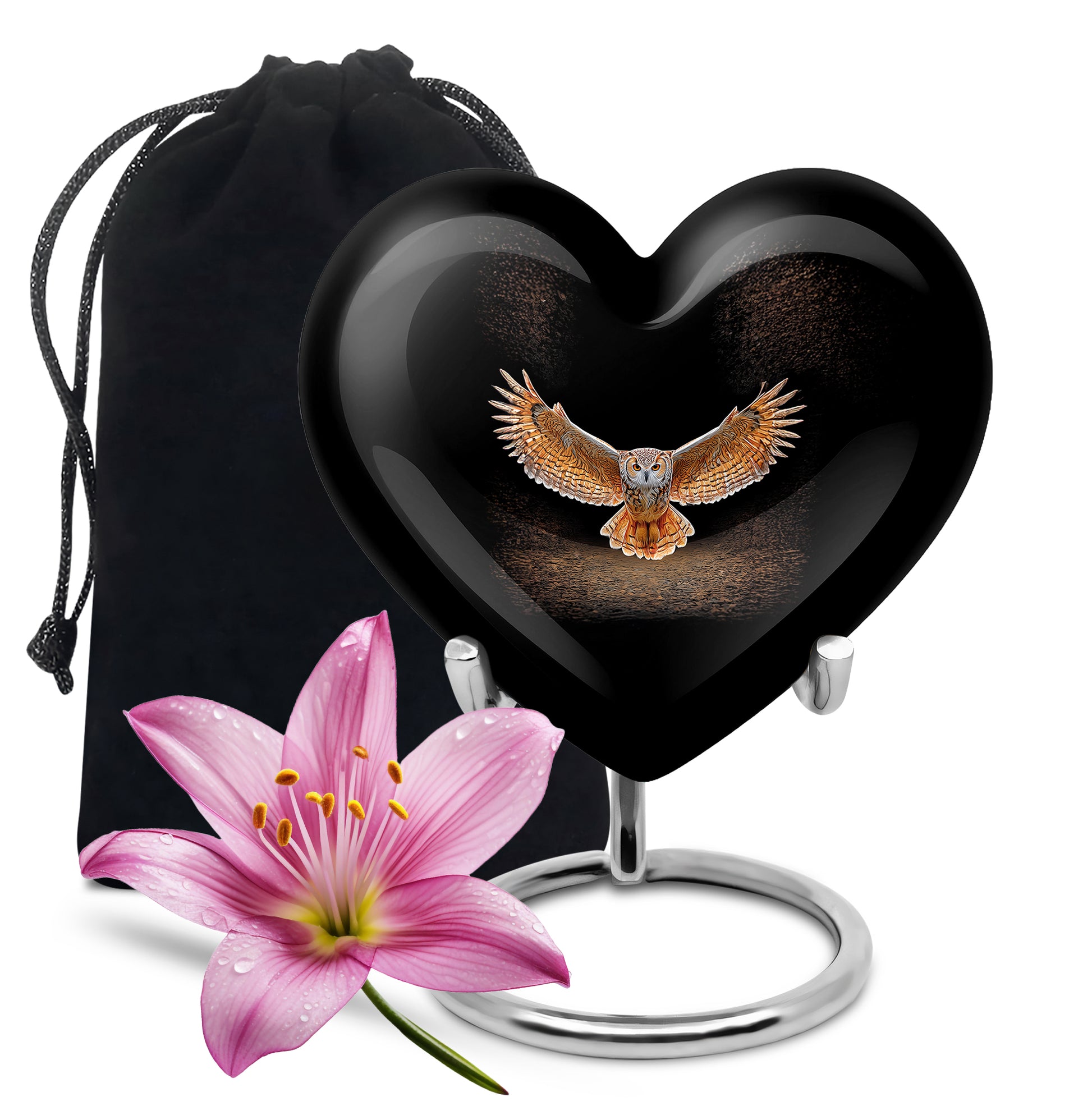 Owl Cremation Urn - Black Memorial Urn For Human Ashes