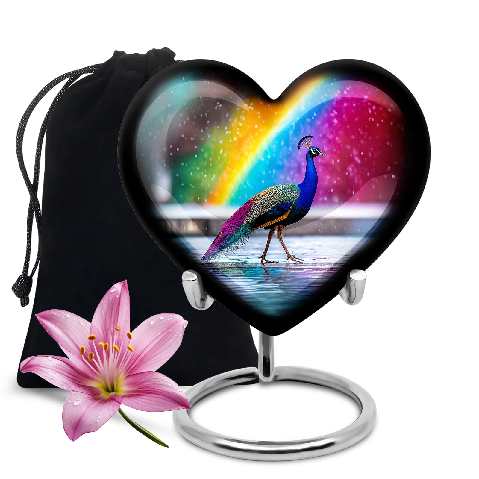 Peacock Rainbow Memorial Urn - Colorful Cremation Urn For Burial