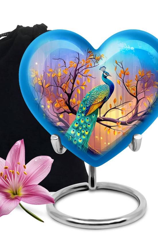 Autumn Peacock Funeral Urn - Elegant Memorial Urn For Adult Ashes