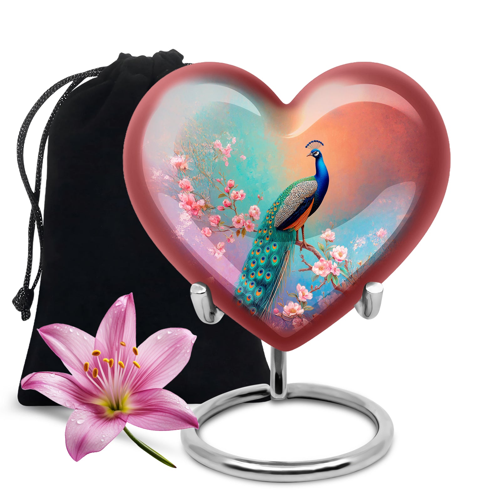 Cherry Blossom Peacock Cremation Urn - Beautiful Funeral Urn For Mom