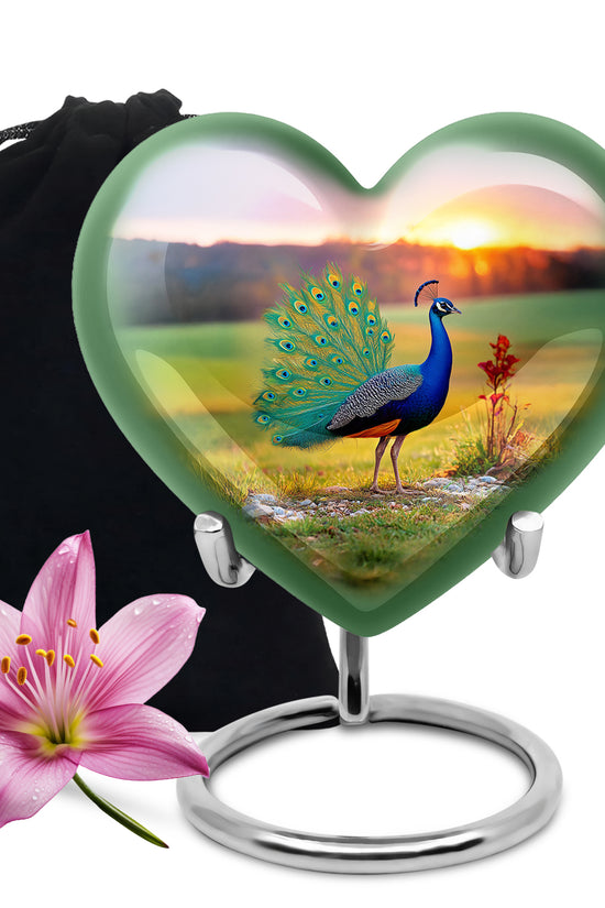 Sunset Peacock Memorial Urn - Elegant Cremation Urn For Loved Ones
