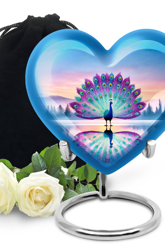 Colorful Peacock Cremation Urn - Sunset Lake Memorial Urn For Human Ashes