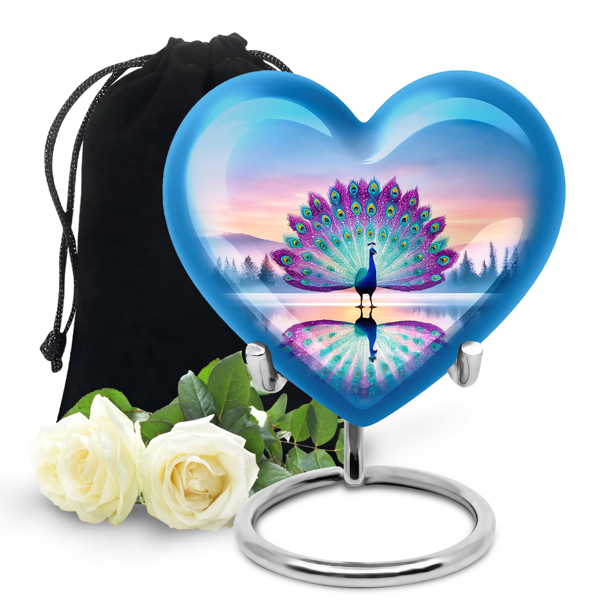 Colorful Peacock Cremation Urn - Sunset Lake Memorial Urn For Human Ashes