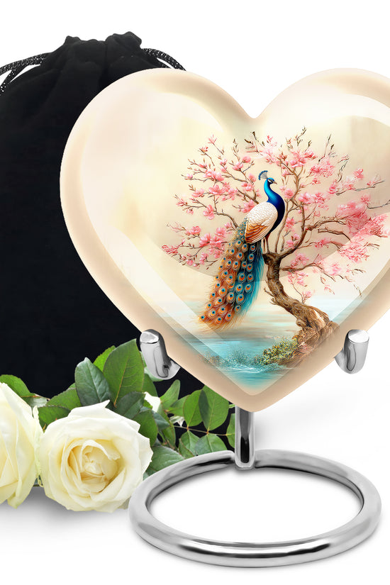 Elegant Peacock Floral Urn - Cherry Blossom Cremation Urn For Loved Ones