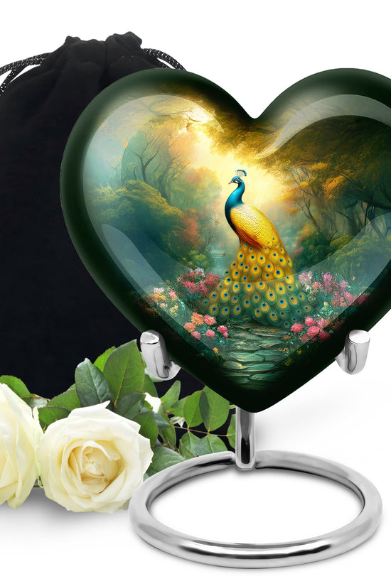 Golden Peacock Memorial Urn - Peaceful Nature Funeral Urn For Burial