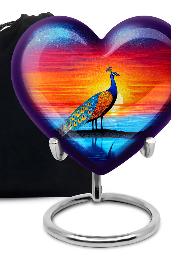 Peacock Sunset Memorial Urn - Artistic Cremation Urn For Burial