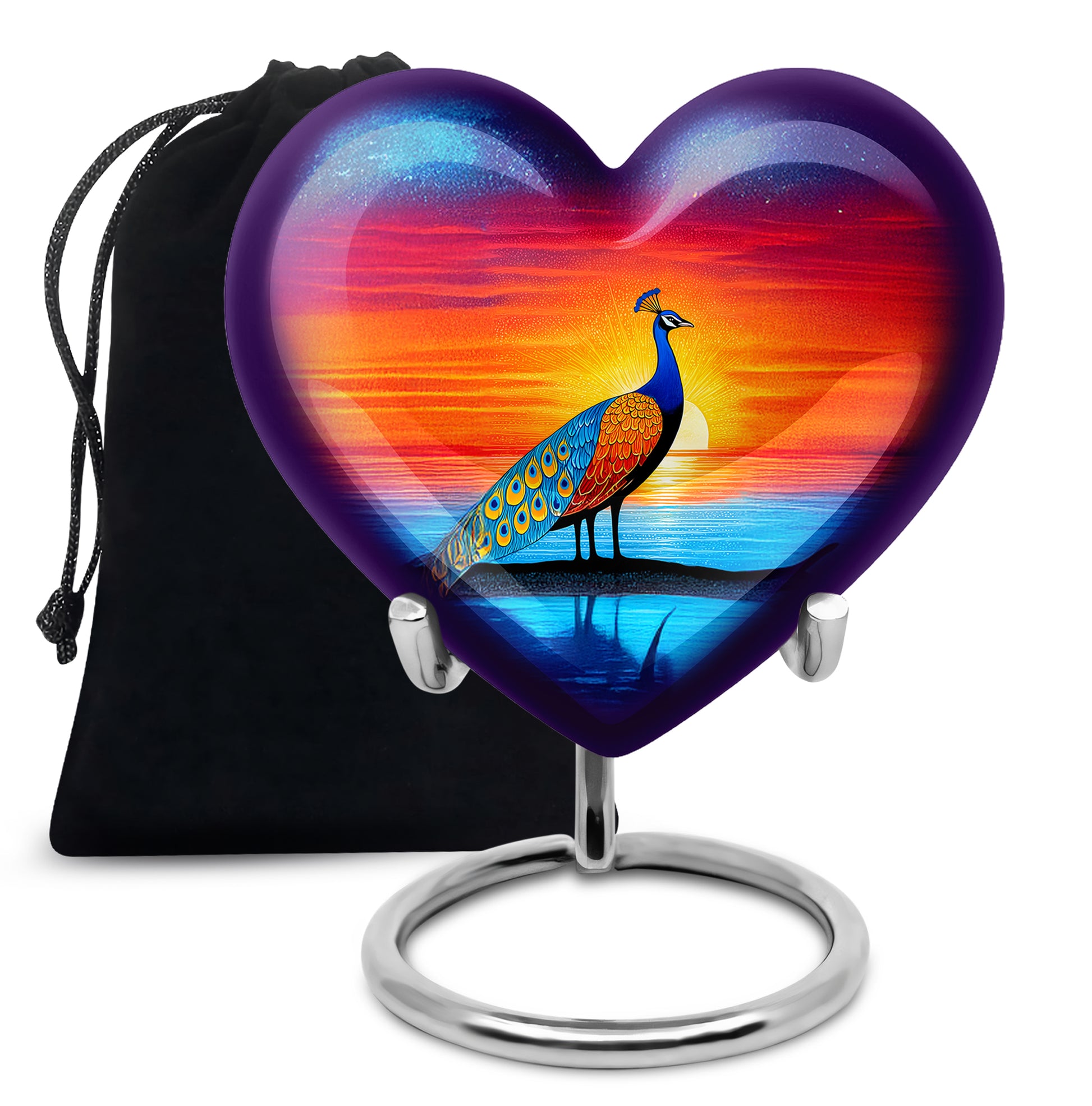 Peacock Sunset Memorial Urn - Artistic Cremation Urn For Burial