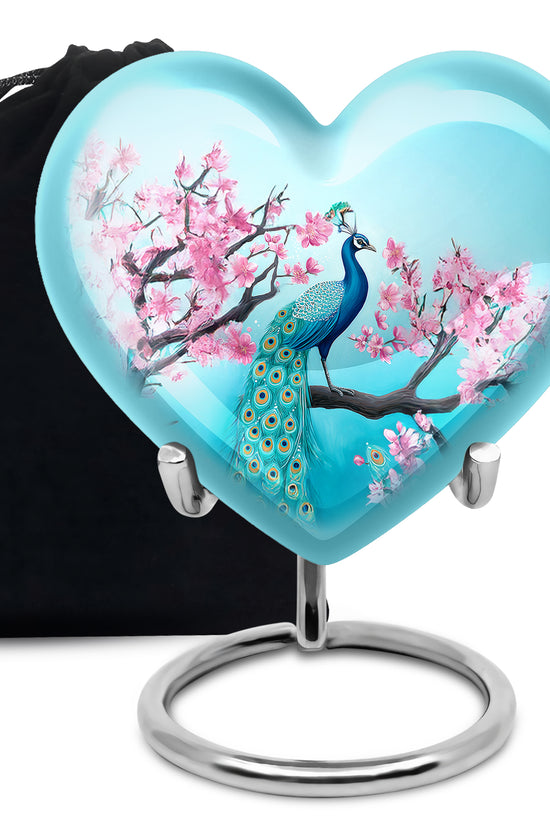 Peacock Nature Funeral Urn - Cherry Blossom Memorial Urn For Loved Ones