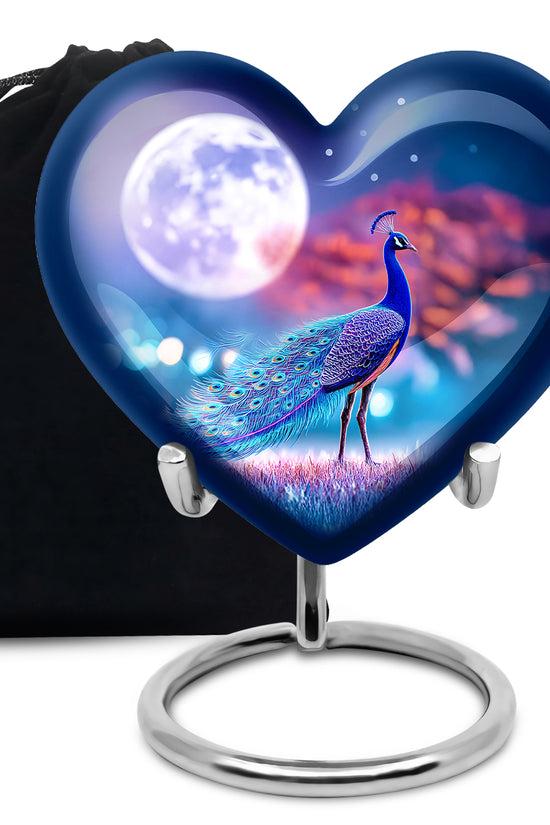 Beautiful Peacock Funeral Urn - Moonlight Theme Cremation Urn For Human Ashes