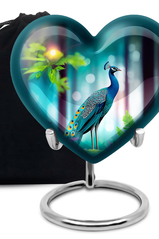 Elegant Peacock Memorial Urn - Beautiful Forest Memorial Urn For Loved Ones
