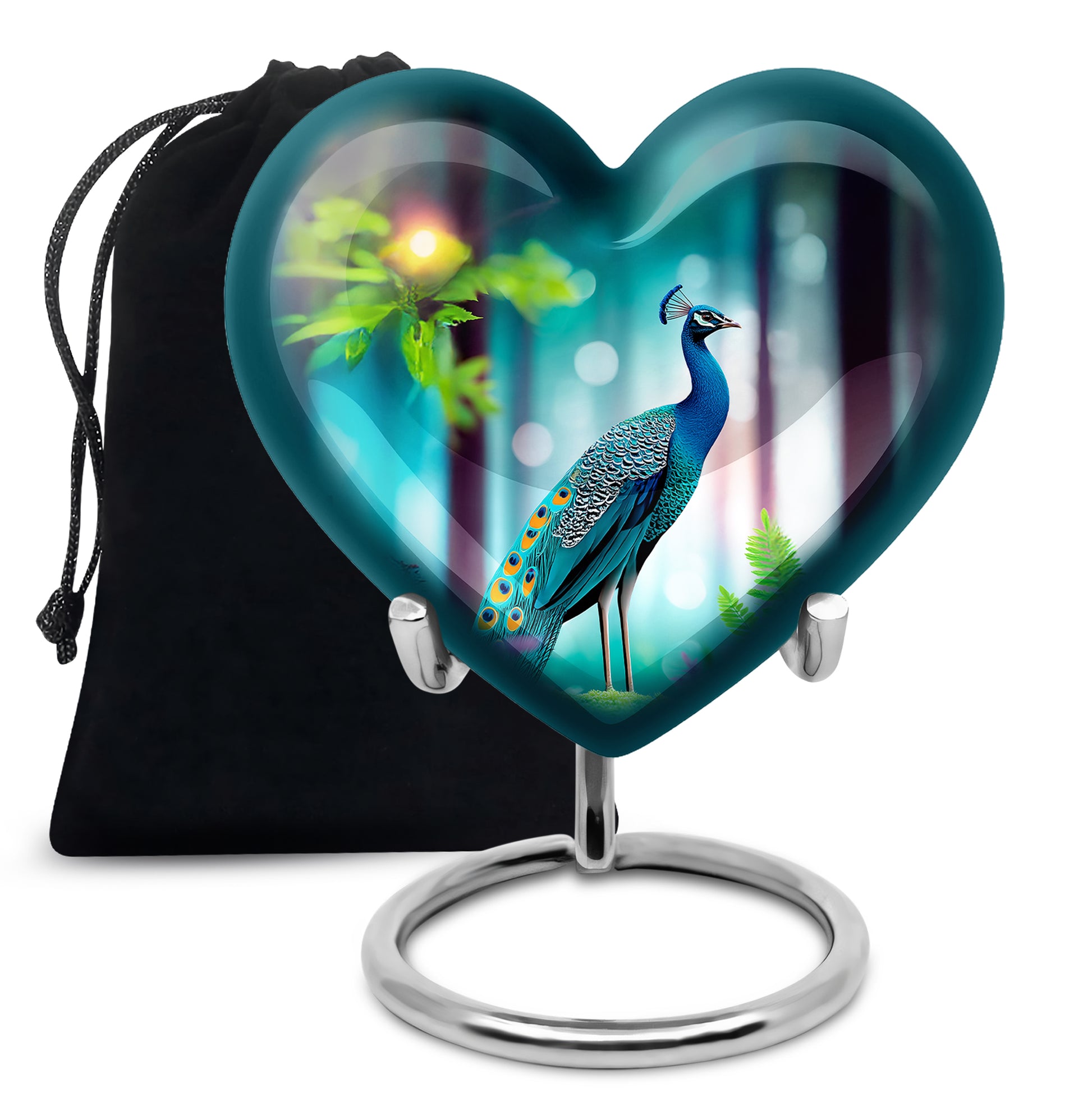 Elegant Peacock Memorial Urn - Beautiful Forest Memorial Urn For Loved Ones