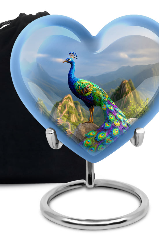 Blue Peacock Cremation Urn - Scenic Memorial Urn For Human Ashes