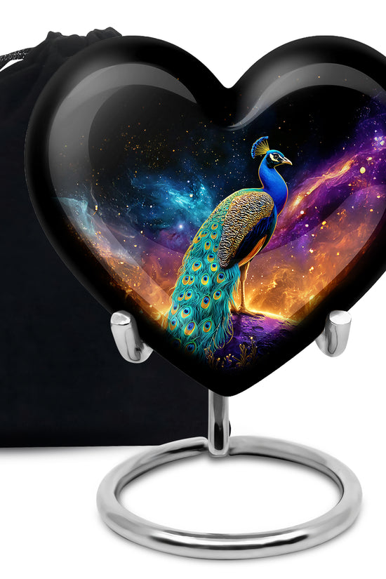 Peacock Galaxy Memorial Urn - Beautiful Black Aluminium Urn For Adult Ashes
