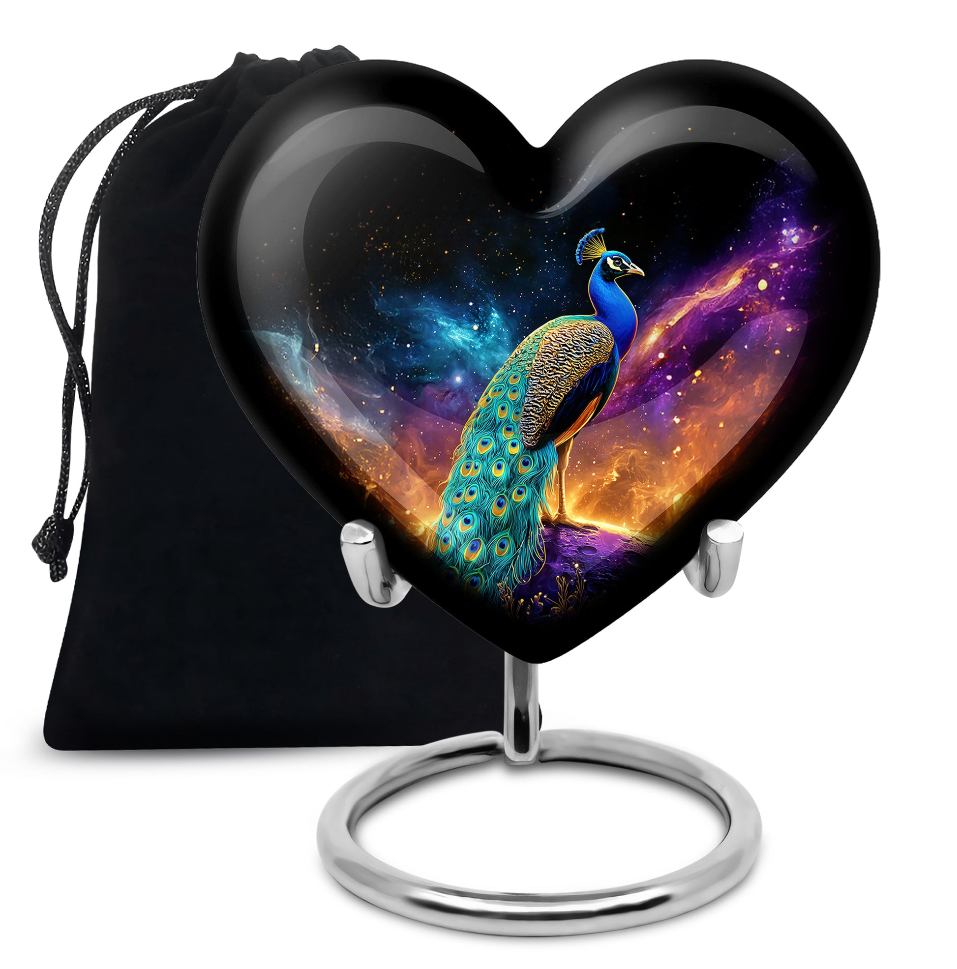 Peacock Galaxy Memorial Urn - Beautiful Black Aluminium Urn For Adult Ashes