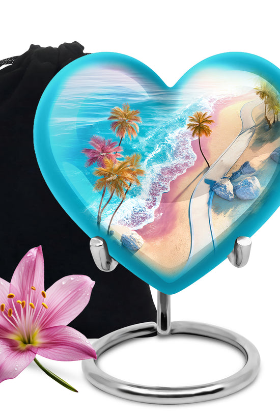 Blue Sea Urn Memorial For Ashes - Palm Trees Cremation Urn For Men