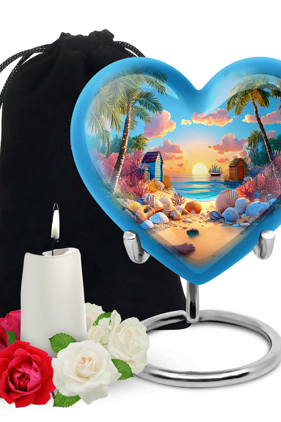 Animated Beach Funeral Urn For Ashes - Seashell Memorial Urn For Ashes