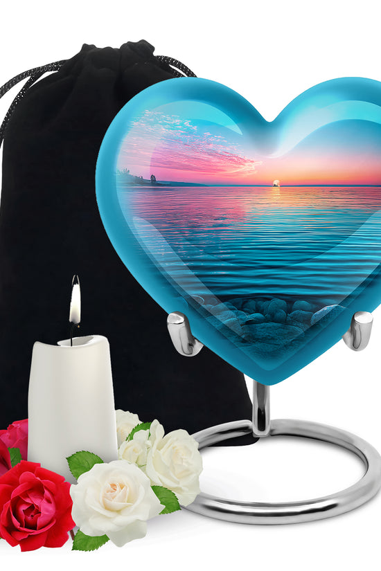 Blue Ocean Memorial Urn For Funeral - Sunset Cremation Urn For Ashes