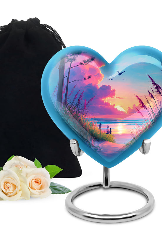 Beach Memorial Ashes Urn For Men - Pink Sunset Urn For Ashes