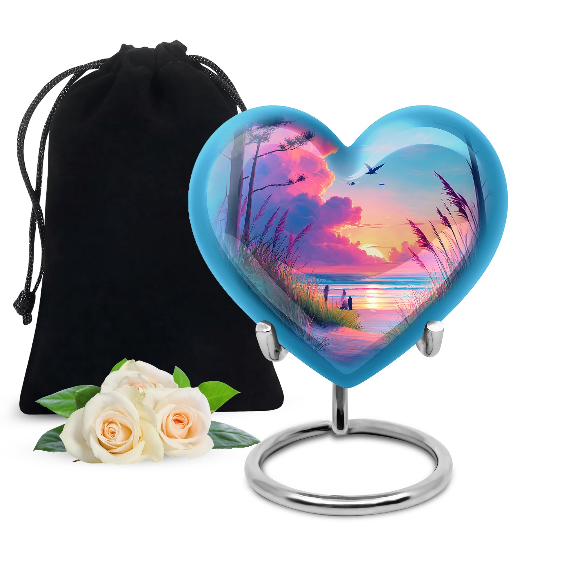 Beach Memorial Ashes Urn For Men - Pink Sunset Urn For Ashes