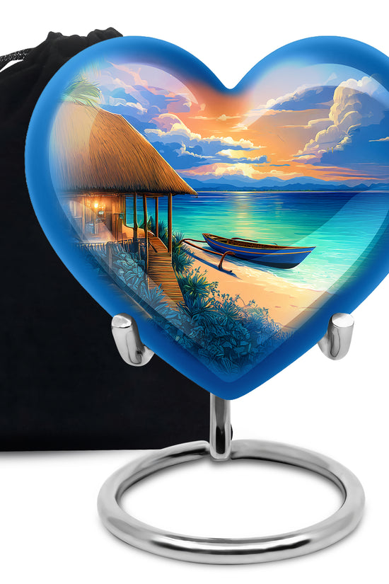 Tropical Boat Memorial Urn - Peaceful Beach Cremation Urn For Human Ashes