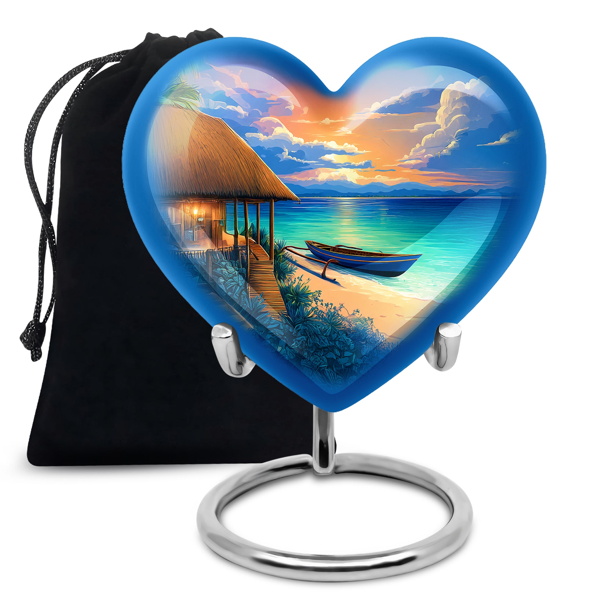 Tropical Boat Memorial Urn - Peaceful Beach Cremation Urn For Human Ashes