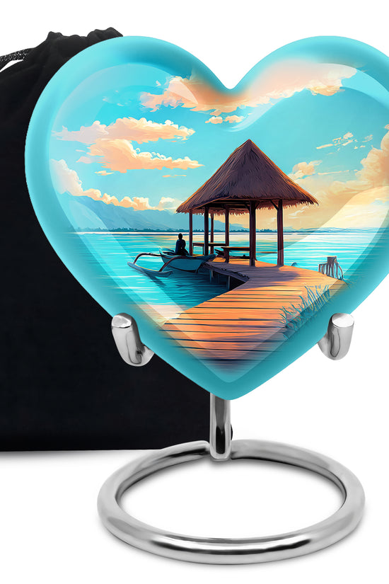 Beautiful Beach Cremation Urn - Blue Aluminum Funeral Urn For Burial