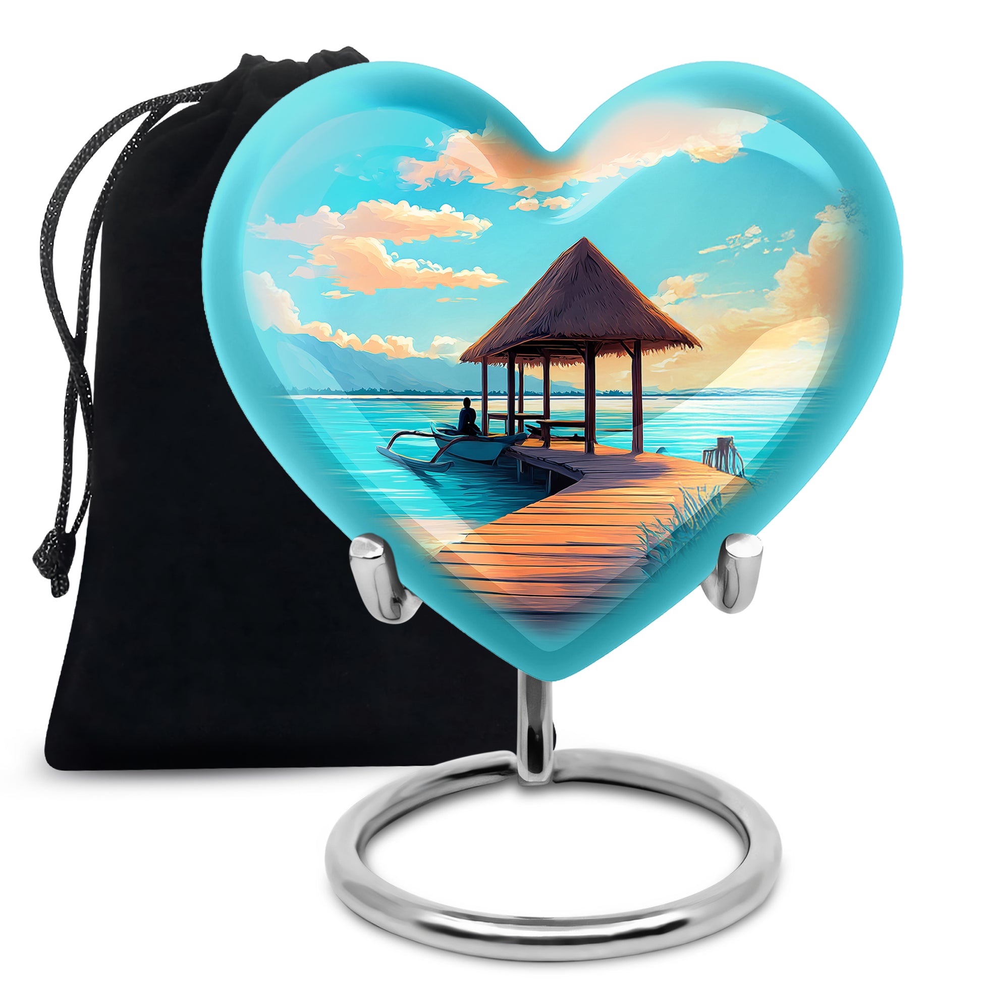 Beautiful Beach Cremation Urn - Blue Aluminum Funeral Urn For Burial