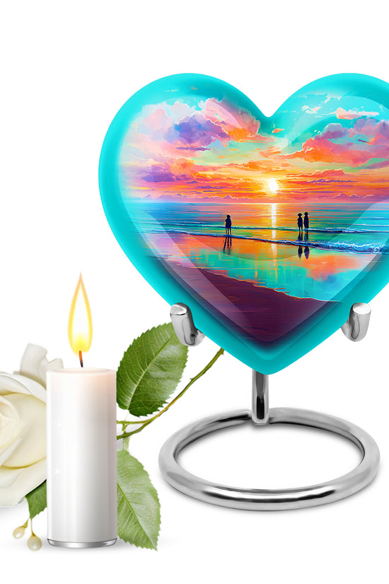 Radiant Beach Memorial Cremation Urns - Teal 10-inch, 200 cu in - Yatskia